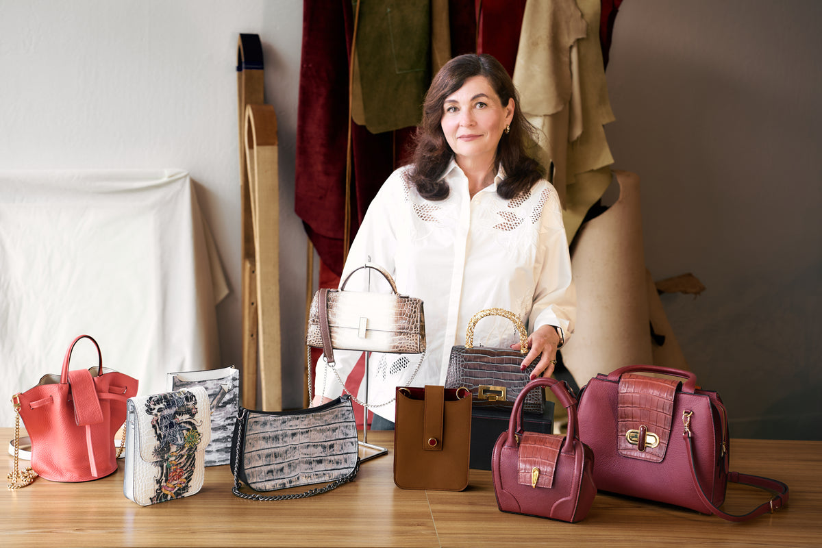Marina, founder of M.D. Leather Design, Heirloom Leathercraft alumna